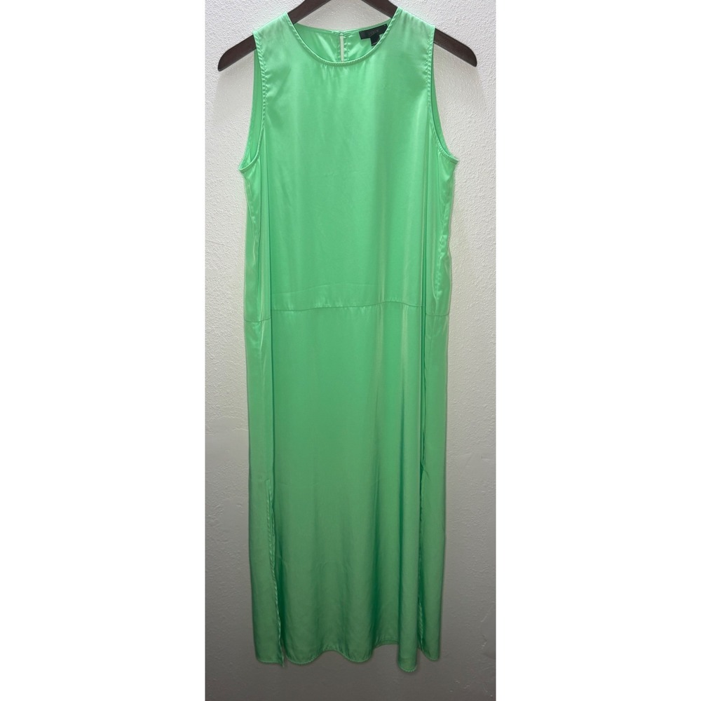 J.Crew Kelly Green Sleeveless Satin Midi Dress Crew Neck‎ Side Slit Size S